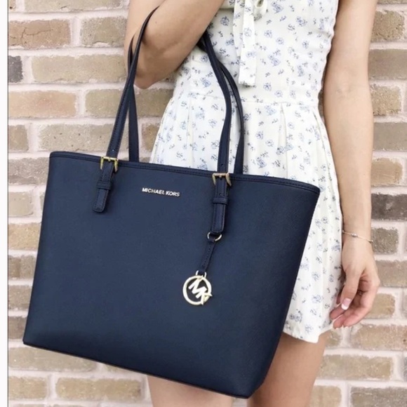 MICHAEL Michael Kors Handbags - Michael Kors Saffiano Jet Set Navy Large Travel/Carryall 👜 Tote